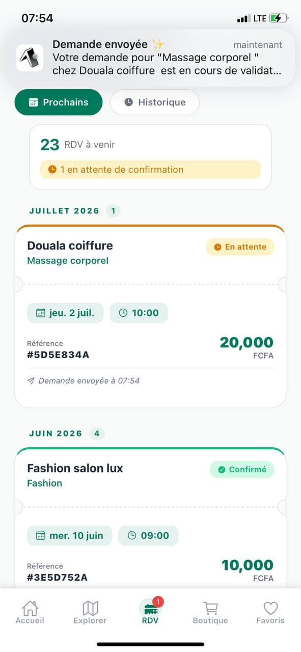 Écran de confirmation et QR Code