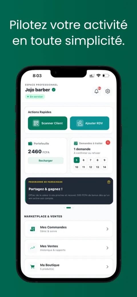 Écran d'accueil de l'application Cameroun Salon